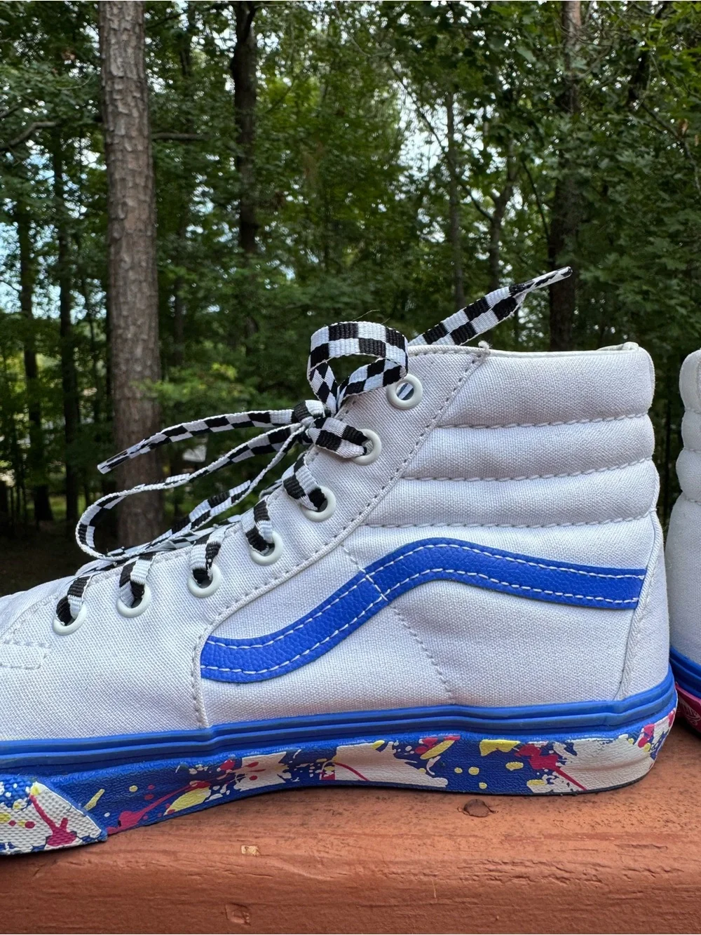 Vans Sk8-Hi Paint Splatter White Blue High Top Sneakers 5.5Y 37